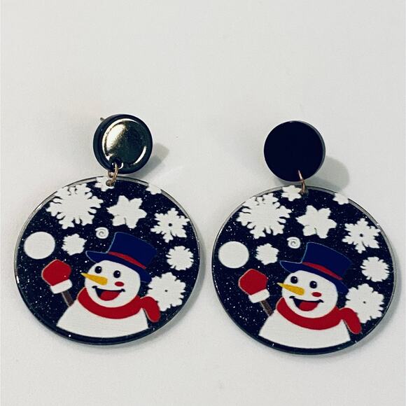 Christmas Snowman Drop Earrings - Picture 2 of 2